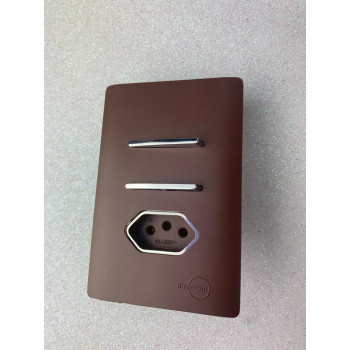 Conjunto Interruptor Duplo Paralelo + Tomada 10A 4x2 - Novara Especiais Marrom Fosco Conjunto Interruptor Duplo Paralelo + Tomada 10A 4x2 - Novara Especiais Marrom Fosco